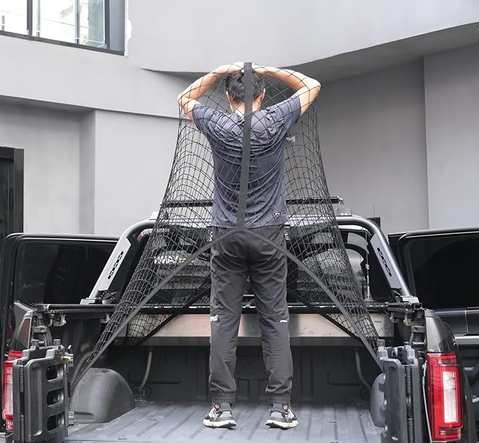 Highly Elastic Cargo Net, 4'x6' Stretches to 8'x12, Suitable for 6.5ft - 8.1ft Long Bed Trucks, Trailers (Lager Double Layer)