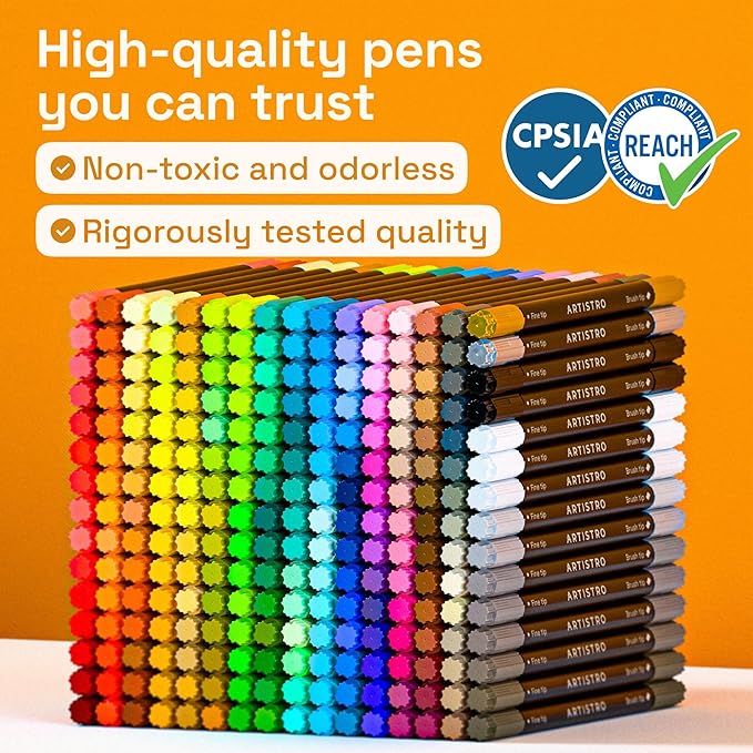 ARTISTRO 240 Acrylic Paint Markers - Paint Pens for Drawing, Brush + Fine Tips - For Fabric, Rock, Glass, Wood, DIY - Art & Craft Supplies for Adults, Teens, Kids - Teacher Appreciation Gift
