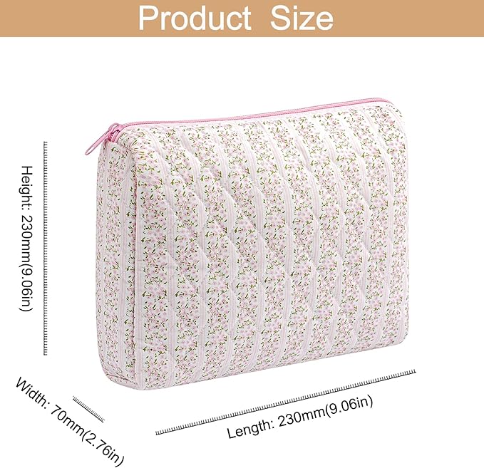 HHQQWZ Makeup Bag Travel Cosmetic Bag for Women Girls, Zipper Make Up Pouch, Floral Flowers Toiletry Organizer Makeup, Portable Storage Cosmetic Travel Cloth Bag (L/Pink Floral)