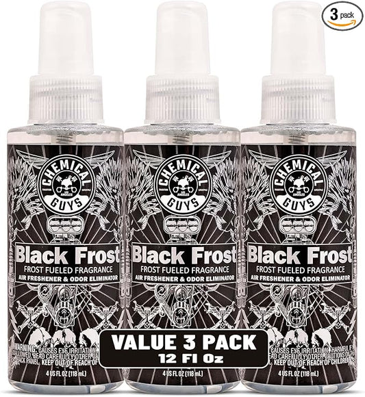 Chemical Guys Black Frost Premium Air Freshener & Odor Eliminator (4 oz) (3 Pack) – Bold Ice-Cologne Scent Spray for Car, Office & Home Interiors