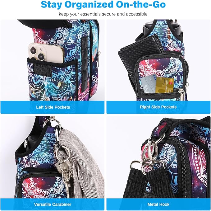 icolor Magnetic Gym Bag Water Bottle Carrier Holder with Phone Pockets & Shoulder Strap,Gym Magnetic Bag 5 Built-in Magnets Gym Accessories Organizer Sling Bottle Bag Pouch Sleeve