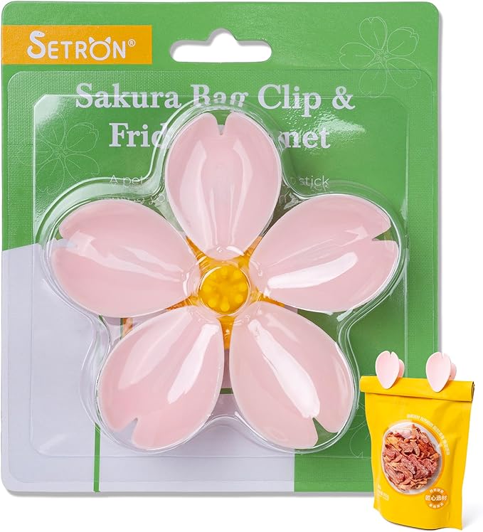 Cherry Blossom Fridge Magnetic chip Clips, Pink Flower Food Sealing Clip, Cute Bag Clips for Snack, Food Sealing Kitchen Accessories for Airtight Seal and Food Storage Gift