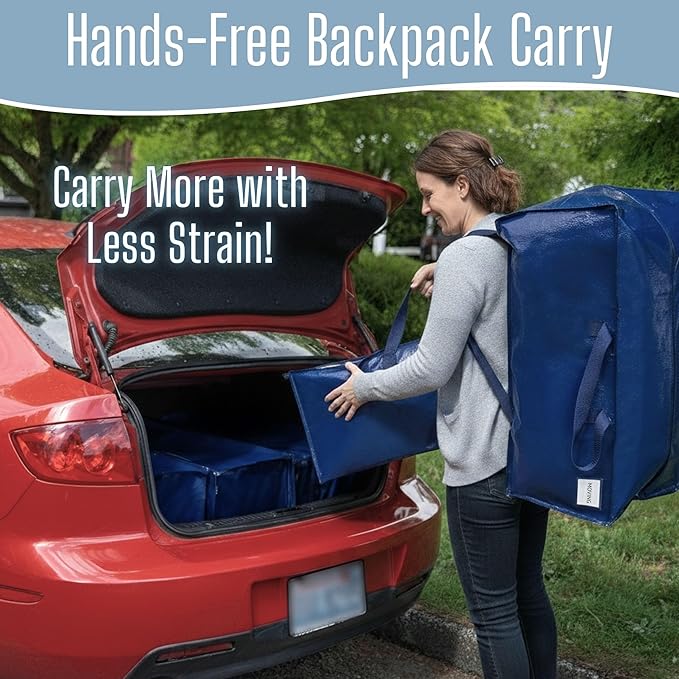VENO 4 Pack Heavy Duty Moving Bags with Backpack Straps, Zippers & Handles, Extra Large Packing Bags for College Dorm Essentials, Moving Supplies Alternative to Cardboard Moving Boxes