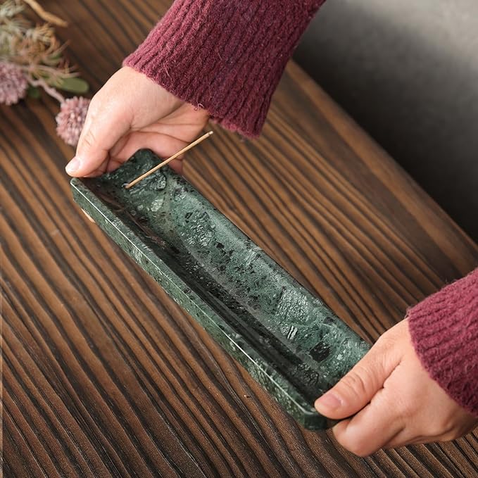 Koville Marble Incense Holder, Incense Holder for Sticks, Incense Sticks Holder Ash Catcher for Meditation Yoga SPA, Natural Stone Incense Burner, Home Table Decor (Green)