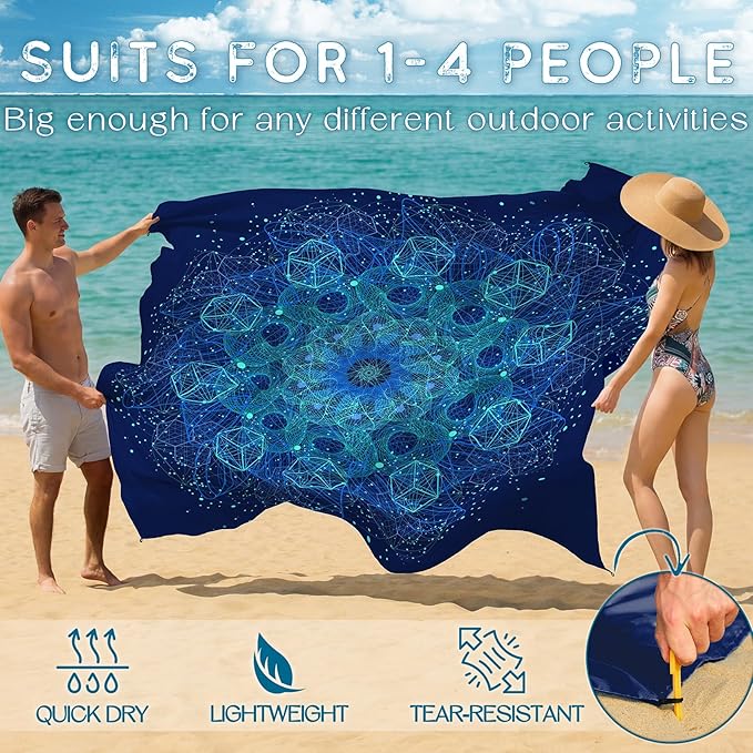 BYDOLL Beach Blanket 78''X81'' Waterproof Sandproof Suits 1-4 Adults Oversized Lightweight Large Blanket Picnic Mat for Beach Sand Free Travel Camping Hiking Picnic