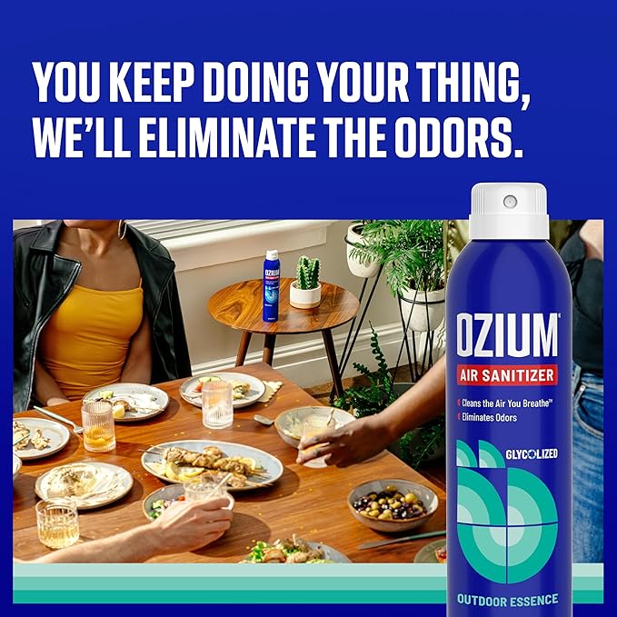 Ozium Air Sanitizer Spray - Room Odor Eliminator for Home, Car, and Office - Outdoor Essence - 8 oz Can - 6 Pack