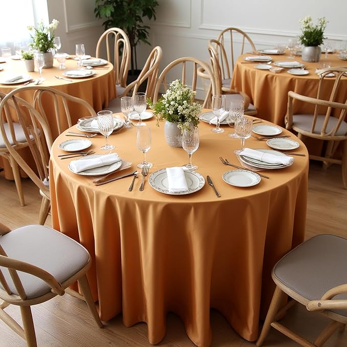 sancua Thanksgiving Round Tablecloth 108 Inch Diameter, 6 Pack Bronze, Circle Polyester Fabric Light Brown Fall Table Cloth Cover for Harvest Wedding Party Reception Banquet (Fit 42-96 Inch Tables)