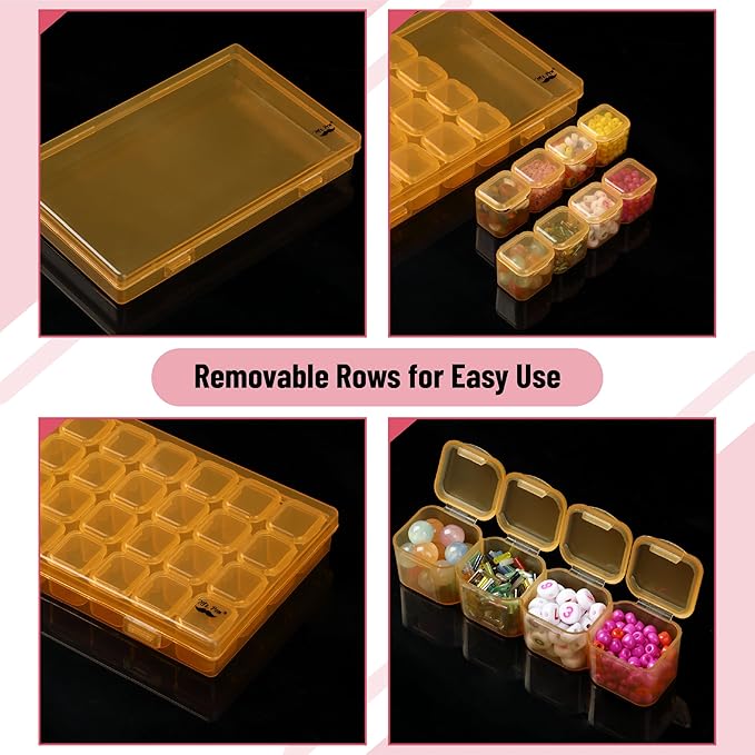 Mr. Pen - Bead Storage Containers, 28 Grids, 2 Pack, Transparent Orange Small Bead Organizer Box
