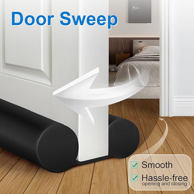 Door Draft Blocker 32 Inches Door Sweep for Interior Doors Wind Blocker Door Bottom Seal Weather Stripping Black Door Draft Stoppers for Bottom of Door 32 Inch Block Cold Air Noise Smoke Stopper