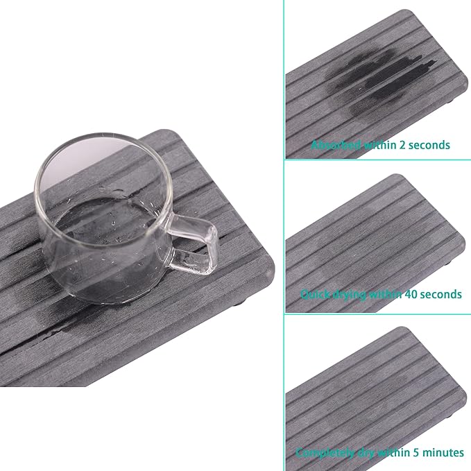 NiuYichee 2 PCS Water Absorbent Diatomite Coasters (12.2" x 4"), Grooved Design, Water Absorbing Stone Used for Hand Soaps & Plants & toiletries in The Modern Home