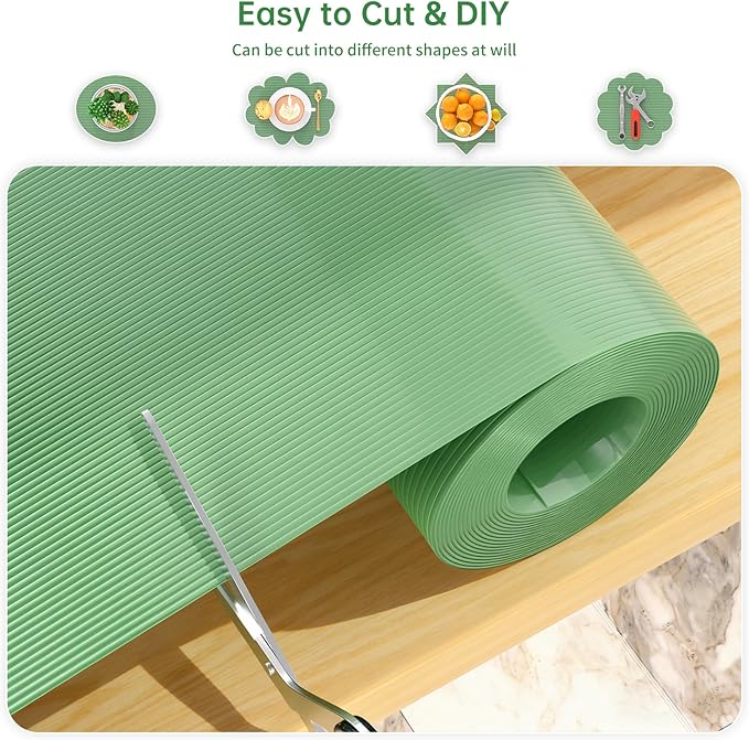 Shelf and Drawer Liner for Kitchen Cabinet, Non-Adhesive 12in x 360in Waterproof Durable Thickened EVA Material Easy-to-Cut Contact Paper Non Slip Mat for Refrigerator, Cupboard, Dresser