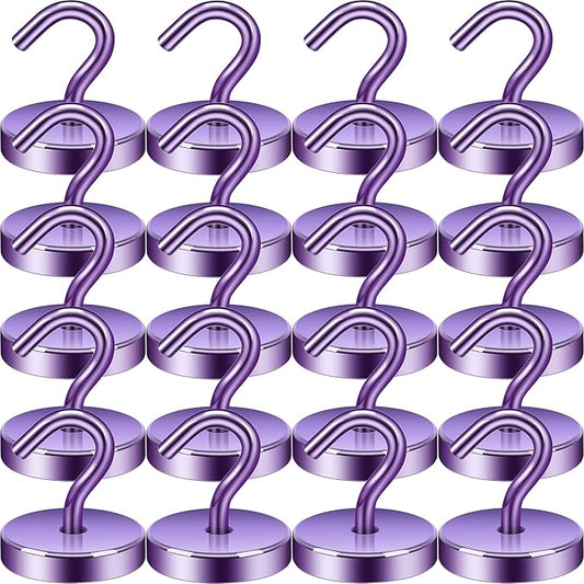 Neosmuk Magnetic Hooks, Cruise Ship Essentials, 120lb+ Heavy Duty Magnetic Hooks for Cruise Cabins, Refrigerator, Grill, Hanging, and Travel | Extra Strong Must-Haves Magnet Hook,Purple,Pack of 20