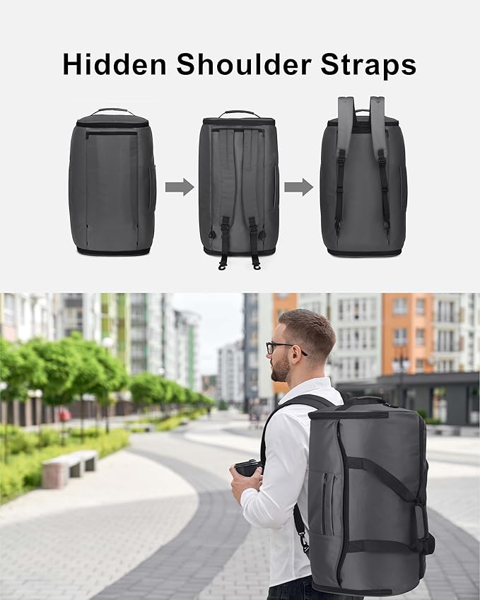 NPBAG Convertible Garment Duffle Bags for Travel - Carry on Garment Bag, Suit Bag for Men & Women, 3 in 1 Foldable Travel Duffle Backpack with Shoulder Strap (Woven Grey)