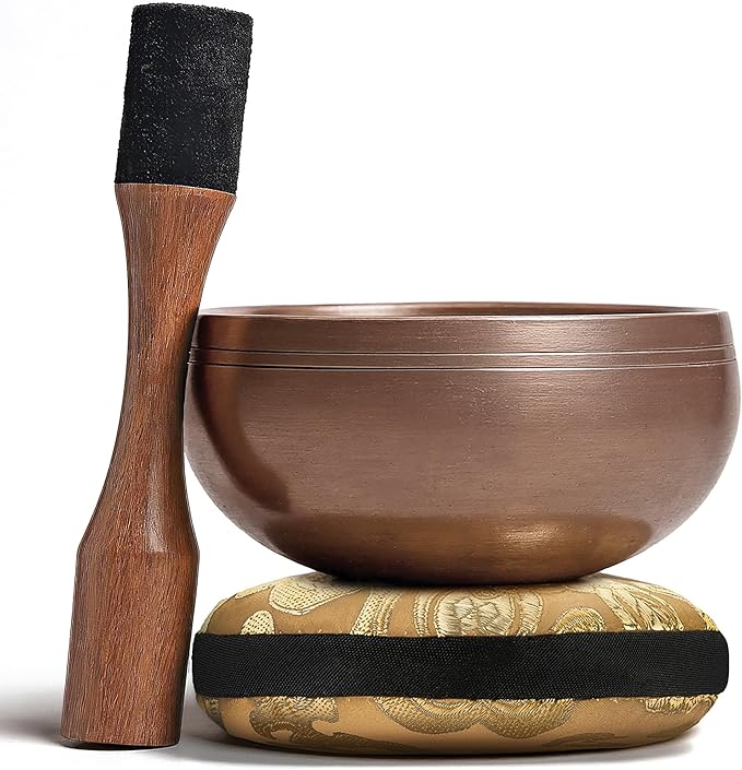 Tibetan Singing Bowl Set – Authentic Plain Design – Sound Bowl & Meditation Bowl with Cushion, Mallet & Guide – Yoga Therapy Tool Set – Handmade Himalayan Bowls – Ancient Himalayan Meditation Tools
