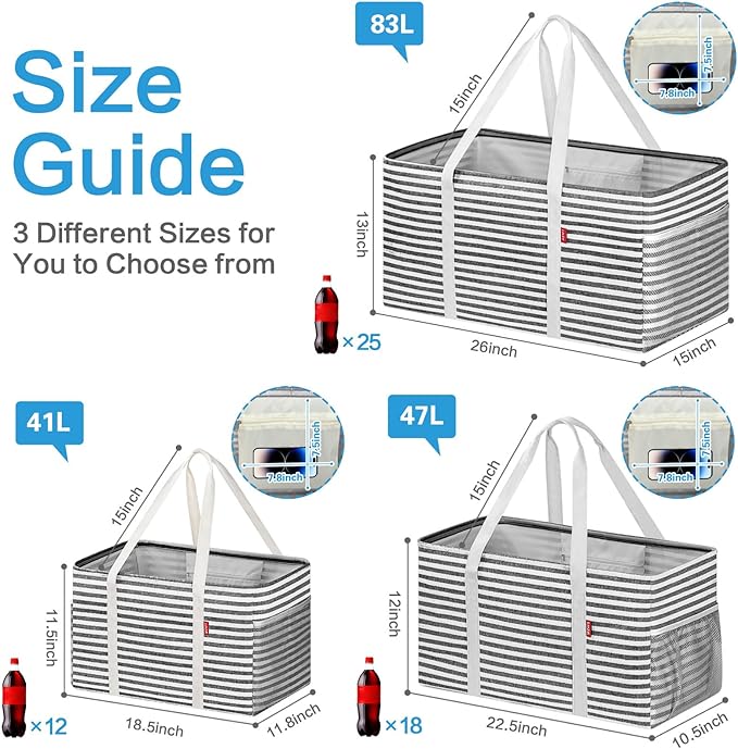 LHZK 2 Pack Extra Large Utility Tote Bag with Metal Wire Frame and the Sides Rinforced, Extra Large Tote Bag with Handle for Pool Beach Laundry Storage, Black