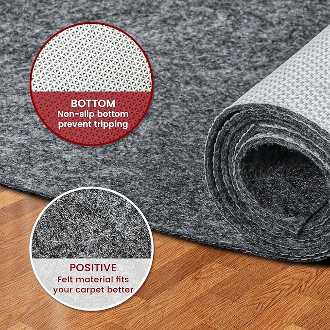 Waterproof Rug Pad, 6x9 ft Area Rug Non-Slip Carpet Pad, Non-Slip Rug Pads for All Floors and Finishes, Felt Pad for Hardwood Floors, Keeps Carpets in Place Soft and Safe