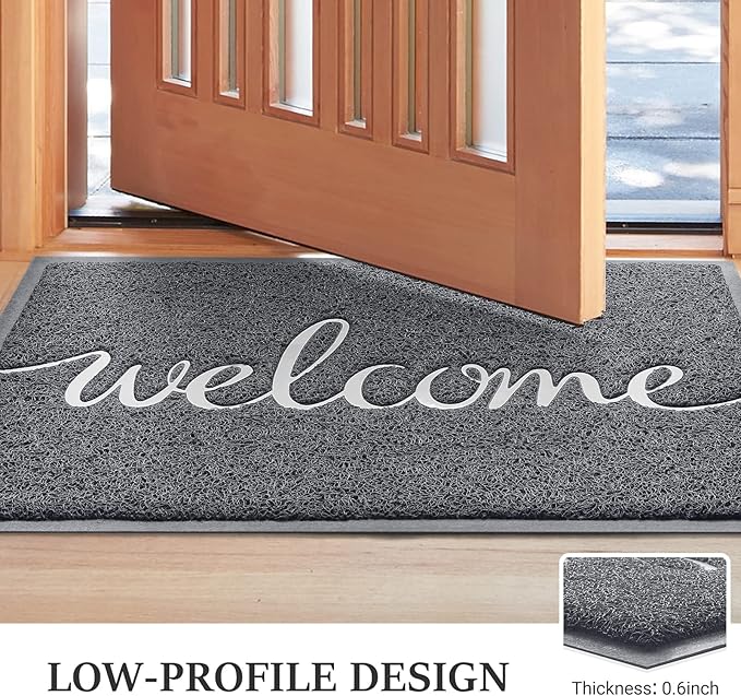 Door Mat, Welcome Mat Low Profile Floor Mat Front Doormat Indoor and Outdoor Doormat Non Slip Rugs for Entryway, Patio, High Traffic Areas (36"x24", Grey-Welcome)