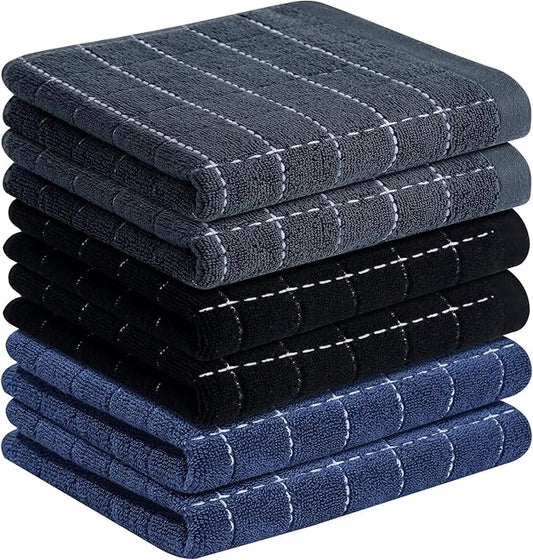 Homaxy 100% Cotton Terry Kitchen Towels(Multiple Colour, 13 x 28 inches), Checkered Designed, Soft and Super Absorbent Dish Towels, 6 Pack