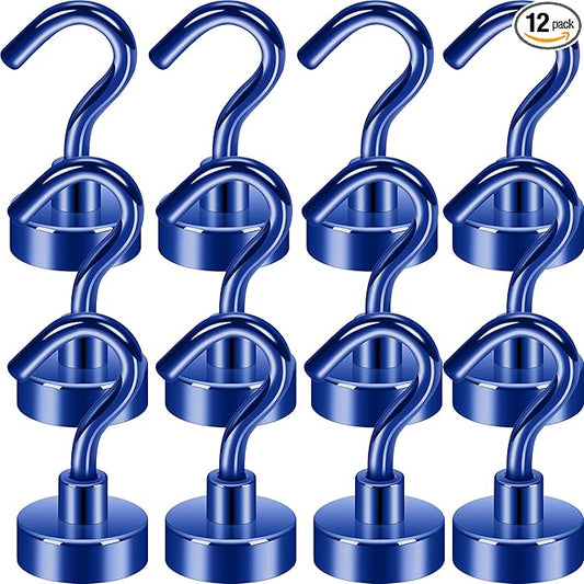 Neosmuk Magnetic Hooks, Heavy Duty 30lb+ Strong Magnet Hook for Cruise Cabins, Cruise Ship Essentials for Hanging, Metal Wall Refrigerator Hangers (Navyblue, 12 Pack)
