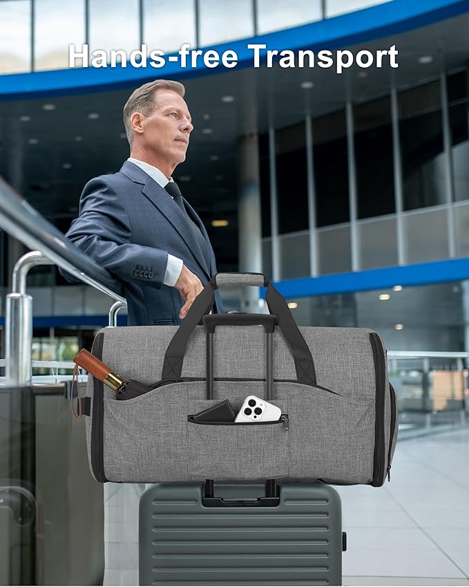 NPBAG Convertible Garment Duffle Bags for Travel - Carry on Garment Bag, Suit Bag for Men & Women, 3 in 1 Foldable Travel Duffle Backpack with Shoulder Strap (Woven Grey)