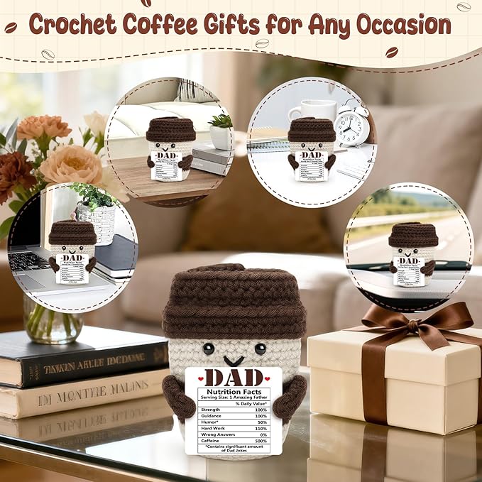 Dad Gifts for Fathers Day from Daughter Son Birthday Funny Gifts for Bonus Step Dads Father Mens Handmade Crochet Coffee Nutrition Facts Jokes Mug I Love You Fathers Day Birthday Cute Decor