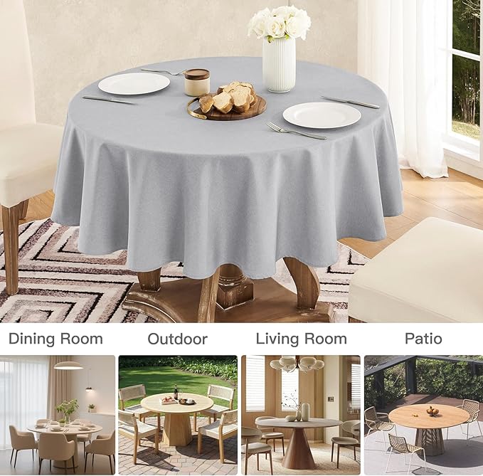 Veblandy Tablecloth Linen Textured Waterproof & Stain Resistant Table Cloth Wrinkle Free Decorative Fabric Farmhouse Table Cover for Dining/Party/Buffet/Wedding, 60 x 60 Inch, Light Grey