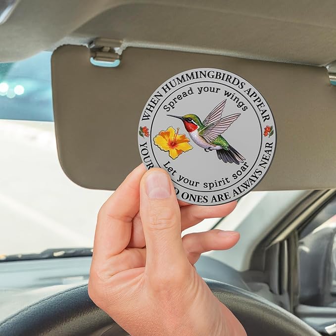 FLAGWIX Sympathy Gifts for Loss of Loved One - Hummingbird Metal Car Visor Clip 3 in - Christmas Memorial Gifts for Loss of Husband Mom Son, Bereavement Gift, Sun Visor Clip Car Accessories