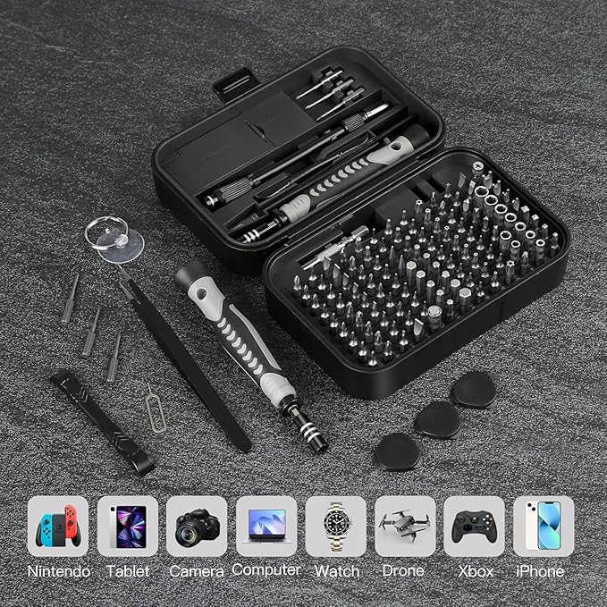 Screwdriver Set - Precision Screwdriver Bit Sets, Mini Hex Phillips Torx Slotted Screwdriver Bit Set with Tool Box, Ideal for Electronics, Laptop, iPhone, Jewelers and More (130-IN-Black)