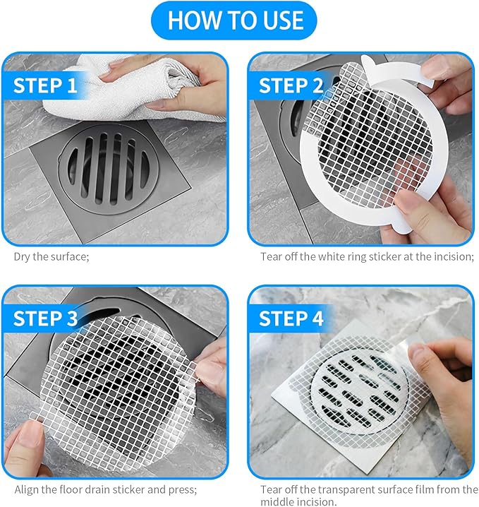 25pcs Disposable Shower Drain Hair Catcher Hair Trap for Shower Drain Mesh Stickers Shower Strainer for Bathroom Tub Kitchen Sink Shower Drain Cover Hair Stopper (White 25)