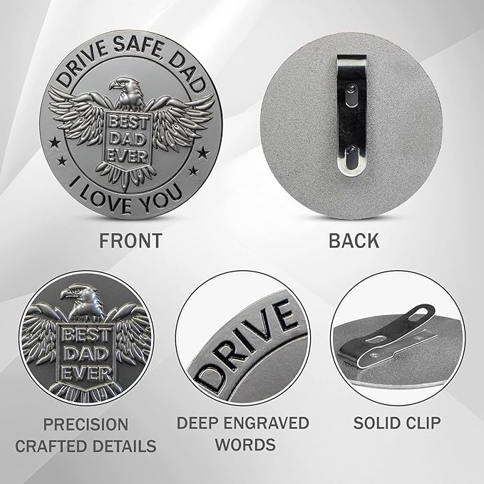 FLAGWIX Christmas Birthday Gifts for Dad from Daughter Son - Metal Car Visor Clip 3 in - Dad Gifts Who Wants Nothing, Father Papa Mens Birthday Gift Ideas, Car Accessories Visor Clip