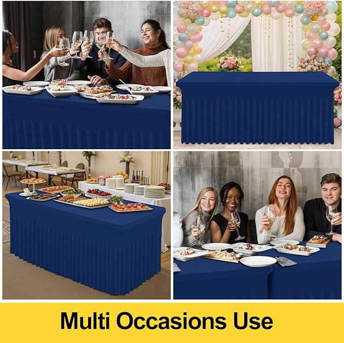Smiry Spandex Tablecloth, Elastic Fitted Stretch Tablecloth for 5FT Rectangle Tables, Waterproof Washable Table Cover Skirt for Outdoor, Wedding, Banquet & Parties (Navy, 60Lx30Wx30H Inch)