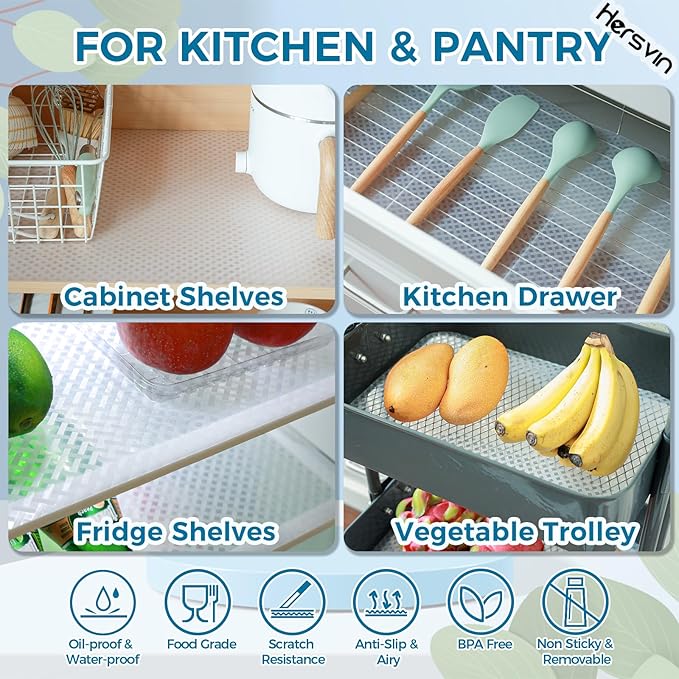 Hersvin Shelf Liners 16 in x 20 ft EVA Drawer Mats, Non-Adhesive Cupboard Protector, Kitchen Cabinet Lining Fridge Liner (Clear Crossed Stripe, 40.7x610cm)