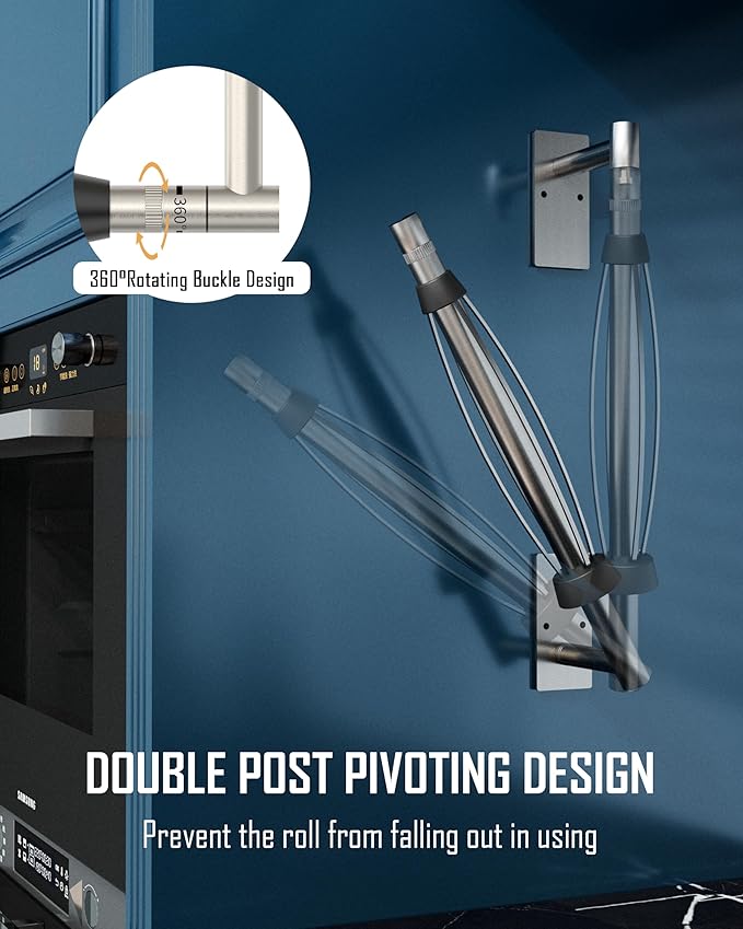 BATHDANCE Paper Towel Holder Under Cabinet, Single Hand Operable Easy Tear Wall Mount with Damping Effect, Self-Adhesive or Drilled for Kitchen Bathroom (Silver)