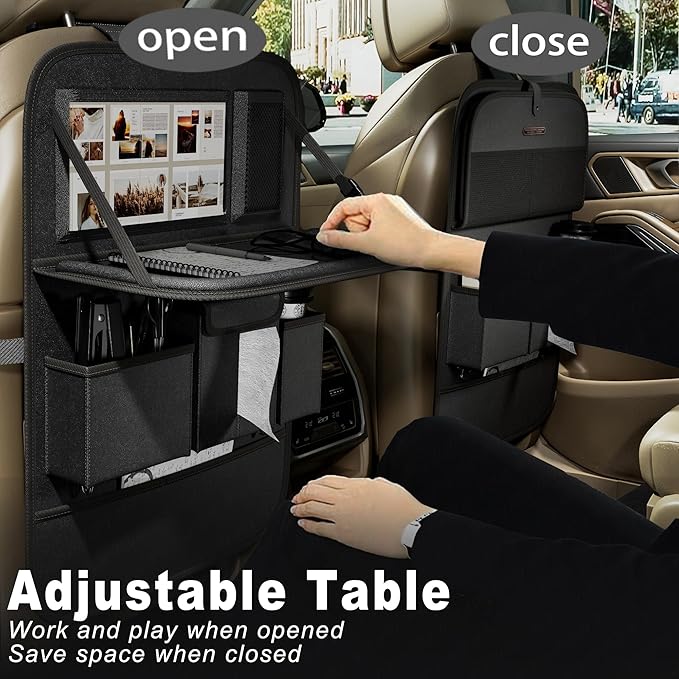 XDV Car Seat Organizers,Multi-functional Back Seat Protectors, Storage Pouches, and Tray Holders (for Cars, Kids, Seat Back and Rear Seats) (Plain Black, 1 Pcs)