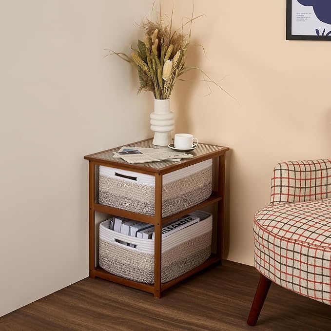 MiniArk Large Storage Baskets for Organizing, Closet Shelf Baskets for Clothes Blanket Towels, Baby Nursery, Toy Bins Box, Woven Rope Basket, 17 x 13 x 7.5”, 3 Packs Gradient Brown