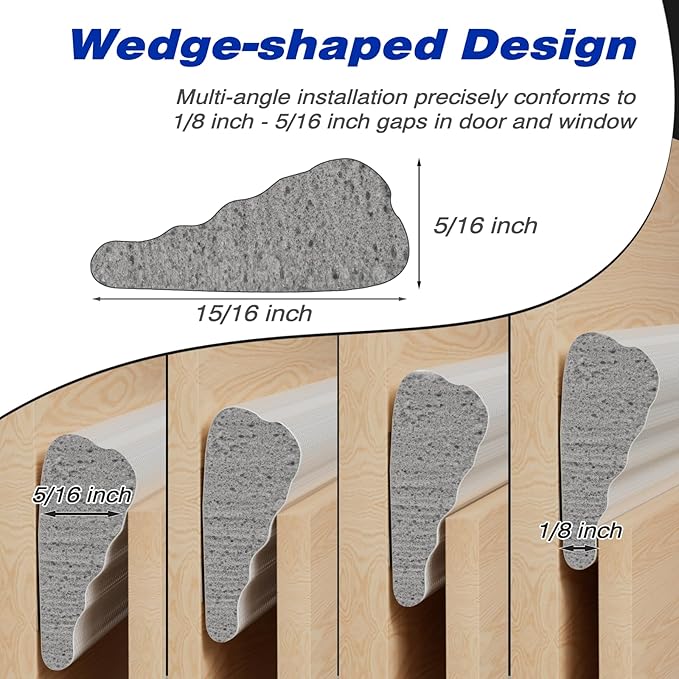 Weather Stripping Door Seal Strip for Door Frame,Window Insulation for Winter,Exterior Doors Soundproofing Gap Filler,Window Sealer Weather Stripping,Foam Windows Draft Stopper (White,3pcs×196")