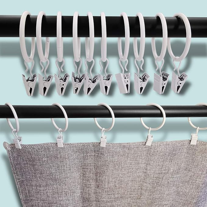 100 Pack Metal Curtain Rings with Clips, Drapery Clips Hooks, Decorative Curtain Rod Clips 1.5 in Interior Diameter, Rustproof White