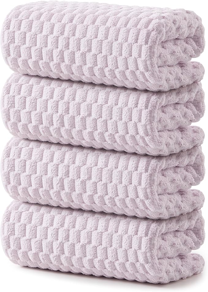 REDKISS 4 Pack Purple Microfiber Bath Towels - Large Shower Towels Set for Bathroom, Super Absorbent Towel Set of 4 Lagre, Quick Dry Bathroom Towel for Spa, Gym,Travel, Lint Free, Ultra Soft