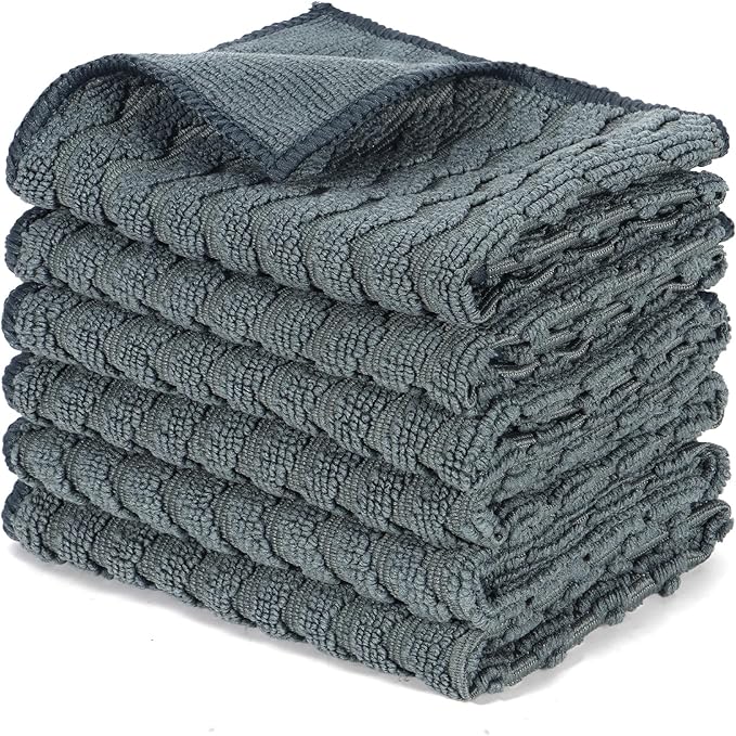 Microfiber Dual-Sided Cleaning Cloths, 6 Pack 12 x 12 Inch Reusable Dish & Cleaning Towels, Soft & Textured All-Purpose Cleaning Rags for Kitchen, Home & Car, Reusable Rags, Grey