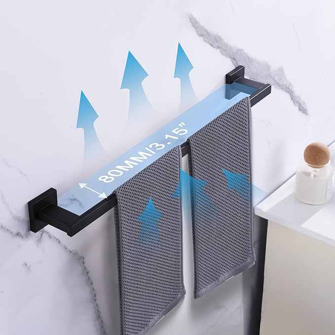 LANC Black Towel Bar for Bathroom Wall Mounted Matte Black 20-Inche Bath Towel Rack Stainless Steel Towel Rod for Cabinet Kitchen Towel Holder Towel Hanger Towel Rail, A9010MB-L5