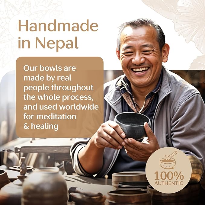 Tibetan Singing Bowl Set with Case – Authentic Plain Design – Meditation Bowl & Sound Bowl with Cushion, Mallet & Guide – Sound Healing Bowls – Nepali Singing Bowls – Yoga Therapy Set