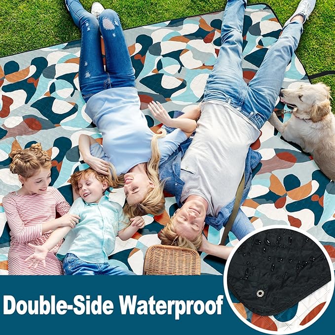PY SUPER MODE Picnic Blankets Extra Large, Waterproof Foldable Outdoor Beach Blanket Oversized 83x79” Sandproof, 3-Layer Picnic Mat for Camping, Hiking, Travel, Park, Concerts-Camouflage