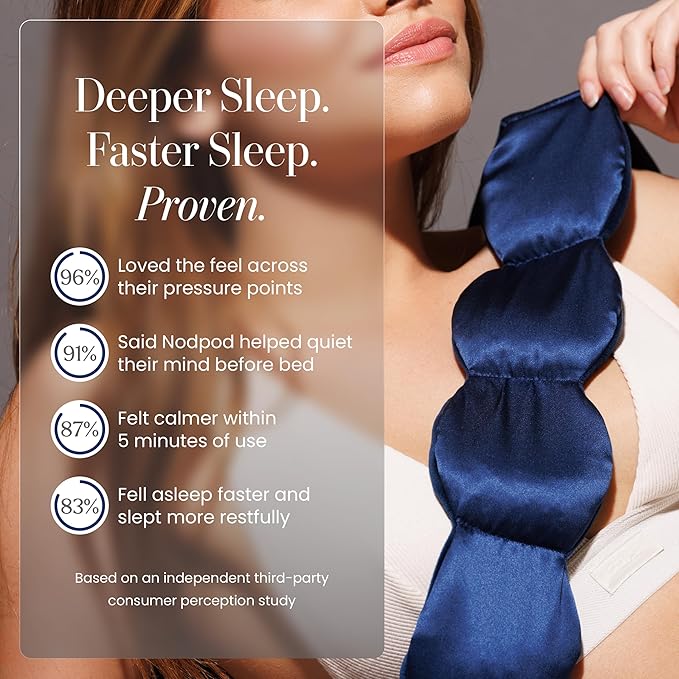 Nodpod Mineralized Silk Gentle Pressure Sleep Mask - Strap-Free, Light-Blocking Design for Sleep, Travel & Relaxation - Weighted Eye Pillow, Machine Washable (Sapphire)