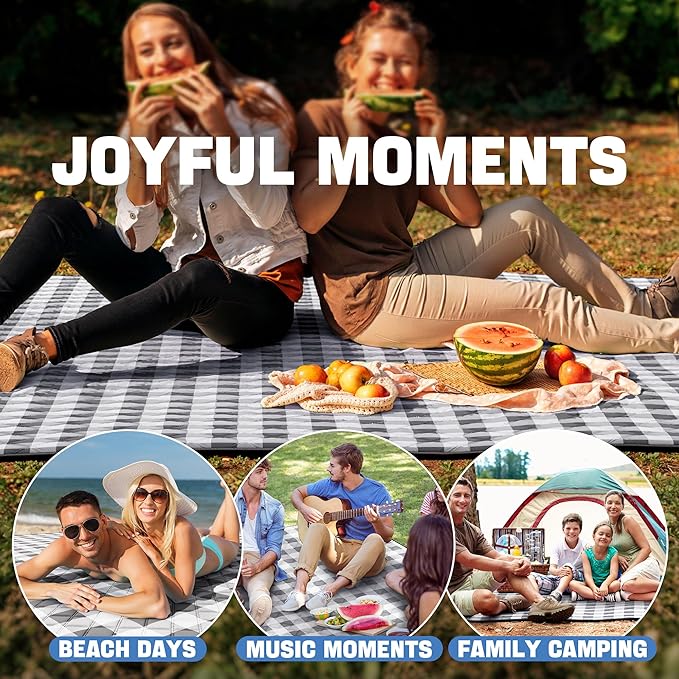 TigeJoy Extra Large Picnic Blanket Waterproof Foldable 80''x100'', Outdoor Picnic Mat Beach Blanket Sandproof for Park, Grass, Travel, Hiking, Camping Essentials, Gingham Picnic Blanket