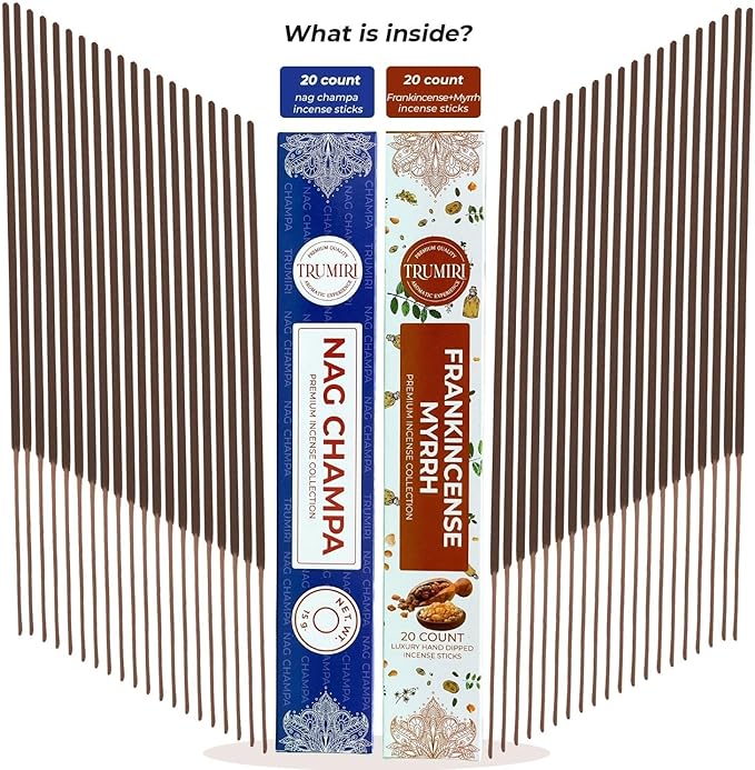Trumiri Incense Sticks - Combo Pack of 35 Insence-Sticks - 15 Nag Champa + 20 Frankincense Myrrh - Insenses - Insents - Incents - Inscense - Incence - Incienso - All Natural Incense Sticks