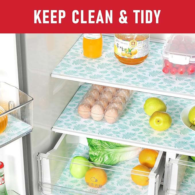 Cooyes Absorbent Refrigerator Liners, Non Slip Fridge Bin Liners and Mats Washable, Refrigerator Shelf Liner for Glass Shelves and Kitchen Cabinet Drawer, 12 Pack, 12" × 24"
