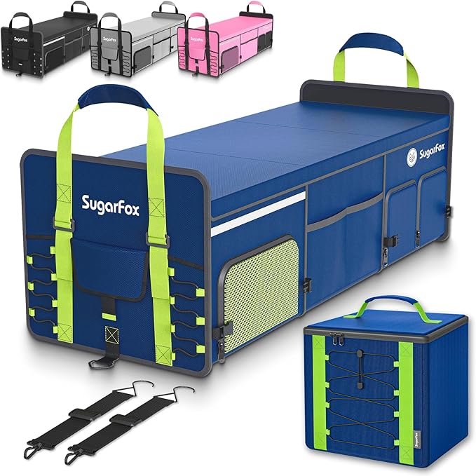 Bold Color Block Trunk Organizer | 95L, 35"x13.8"x11.8" | Dedicated Shoe Storage & 26L Ice Pack | Foldable for SUV/Car/Jeep | Car Accessories for Men & Women - Blue-X212