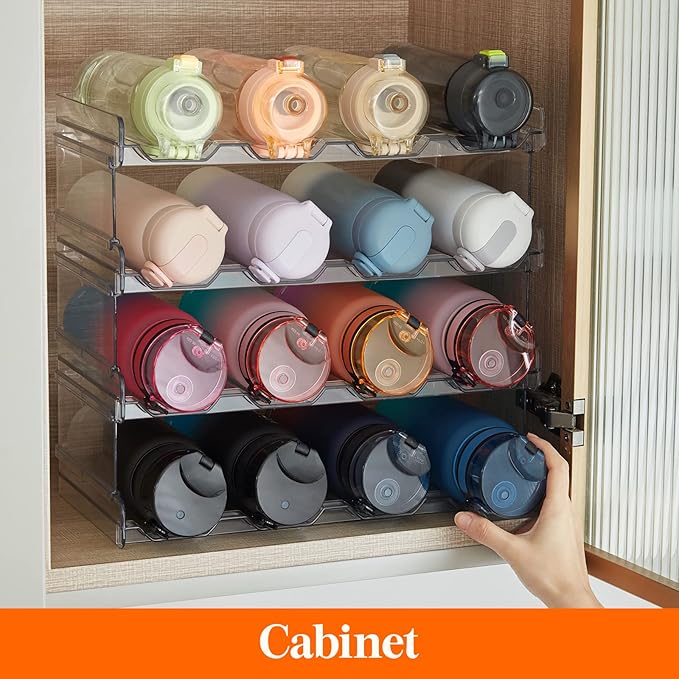 Lifewit Stackable Water Bottle Organizer for Cabinet, Plastic Bottle Holder Fits Bottles/Tumblers up to 3.8" Diameter for Pantry/Countertop, 4 Tier Holds 16 Bottles 41 x 20 x 34 cm/16 x 8 x 13.4"
