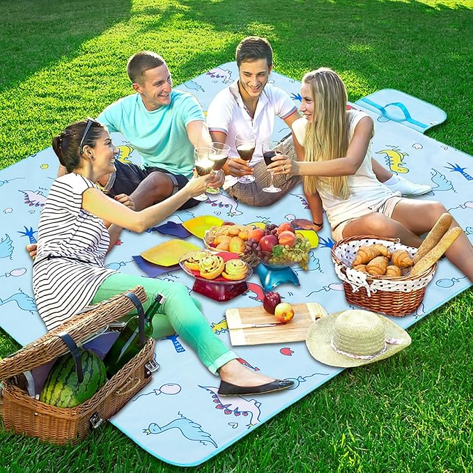 Large Picnic Blanket Waterproof Sand Free Beach Mat Foldable Picnic Mat Sandproof Beach Blanket Extra Large Grass Concert Blanket for Sporting Events, Family Picnic, Camping, Travel, Park