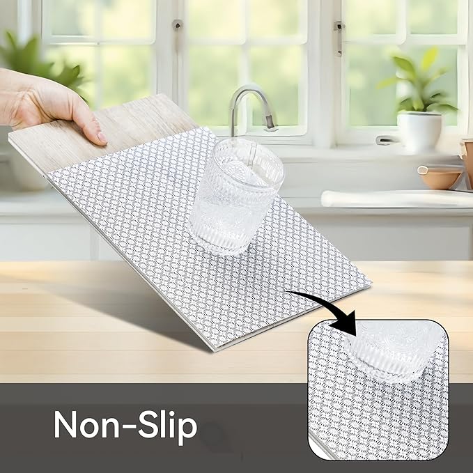 FIFTY FEET 18"x96" Non-Adhesive Shelf Liner for Kitchen Cabinets and Drawers, Washable Non-Slip PVC Cabinet Liner (Black Circle)(6 Roll)